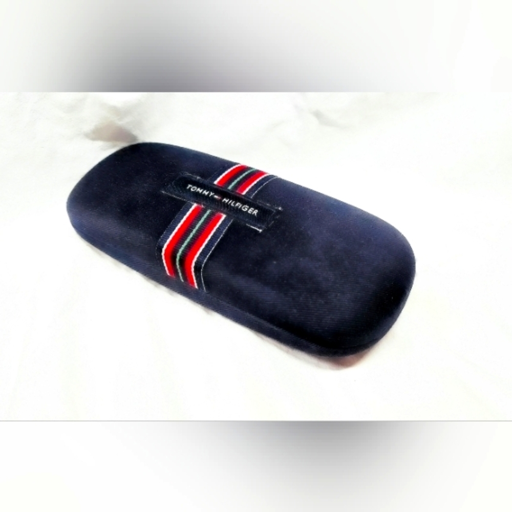 Tommy Hilfiger Hard Clamshell Eyeglasses Sunglasses Case Navy Blue W/Stripes